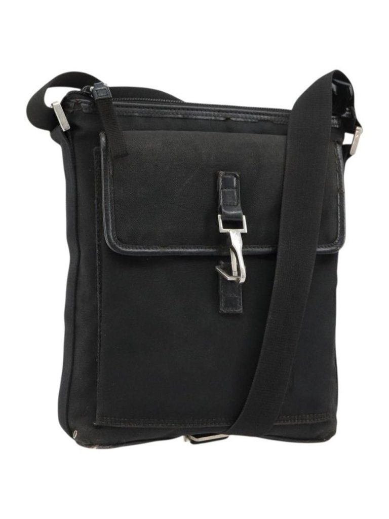 Authentic Gucci Shoulder Bag Nylon Black Silver 92646
